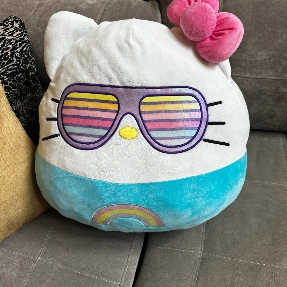 Hello Kitty Plush with Pink Bow and Rainbow Sunglasses